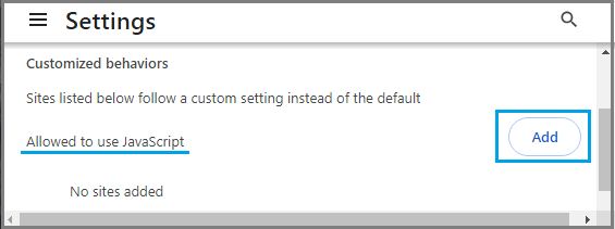 Allow Specific Websites to Use JavaScript Option in Google Chrome