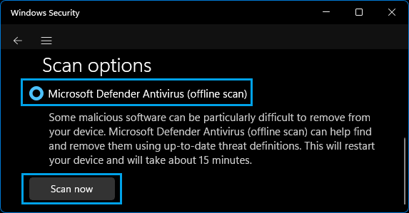 Run Microsoft Defender Antivirus Offline Scan