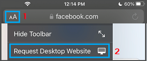 Request Facebook Desktop Site on iPhone Safari Browser