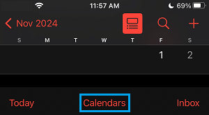 Calendars Tab on iPhone Calendar App