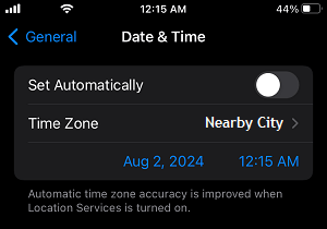 Disable Automatically Set Time Option on iPhone