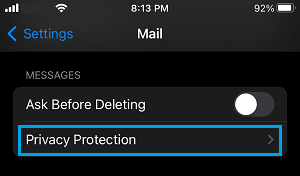 Privacy Protection Settings for Mail App on iPhone