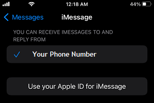 Phone Number Listed For iMessage on iPhone