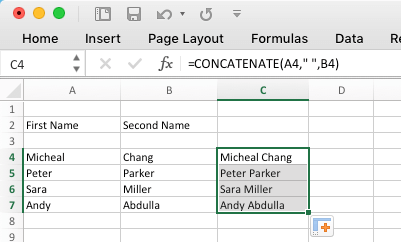 Combine Text Strings Using Concatenate Function