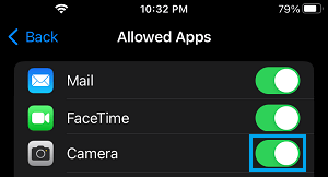 Allow Camera App on iPhone