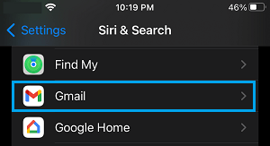 Apps on Siri And Search Settings Screen on iPhone