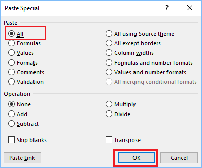 Paste Special Dialog Box in Excel