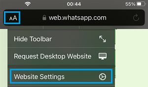 Open Website Settings For WhatsApp Web on Safari Browser