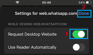 Enable Request Desktop Settings For WhatsApp Web in Safari browser