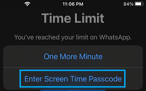 Select Enter Screen Time Passcode Option on iPhone