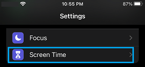 Screen Time Settings Option on iPhone