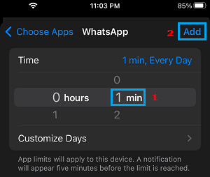 Set Time Limit For WhatsApp on iPhone