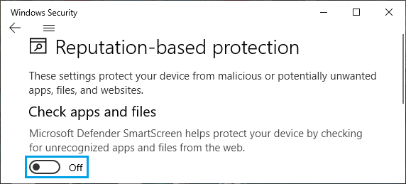 Disable Microsoft Defender SmartScreen for Apps and Files