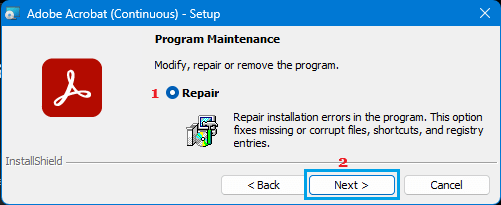 Repair Adobe Acrobat Software Screen
