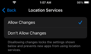 Allow Changes to Location Services on iPhone