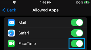 Allow FaceTime App on iPhone