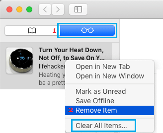 how to clear safari reading list on a mac