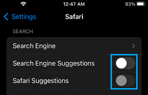 Disable Safari and Search Engine Suggestions on iPhone