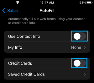 Disable Safari AutoFill on iPhone