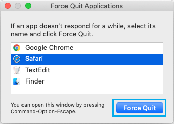 Force Quit Safari Browser on Mac