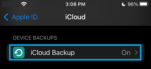 iCloud Backup Settings Tab on iPhone