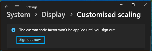 Sign Out Option on Custom Display Settings Screen in Windows