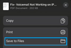 Save PDF to Files Option on iPhone