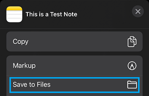 Save Note to Files Option on iPhone