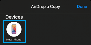 Select AirDrop Recieving Device Option on iPhone