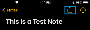 Share Note Icon on iPhone