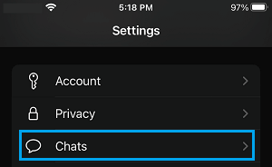 Chats Settings Option in WhatsApp on iPhone