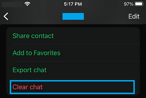 Clear Chat Option in WhatsApp on iPhone