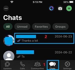 Open WhatsApp Chat on iPhone