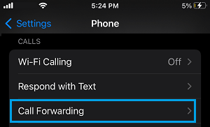 Call Forwarding Settings Option On iPhone