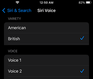 Select Siri Voice Accent on iPhone