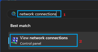 Open Network Connections Using Windows Search