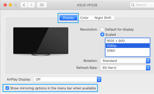 Select Screen Mirroring Options on Mac
