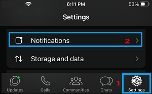 Open WhatsApp Notifications Settings