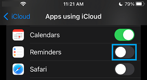 Disable iCloud Access For Reminders on iPhone