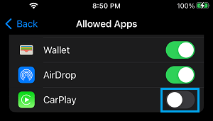 Disable CarPlay App on iPhone