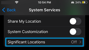 Significant Locations Settings Option on iPhone