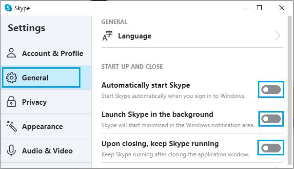 android stop skype from running