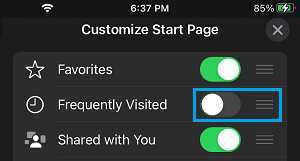 Disable Frequently Visited Websites in Safari Browser on iPhone