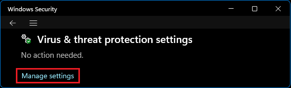 Manage Virus & Threat Protection Settings in Windows Security