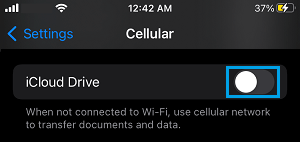 Disable Cellular Data For iCloud Drive