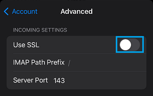 Disable Use SSL For Email on iPhone