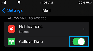 Enable Cellular Data for iPhone Mail App