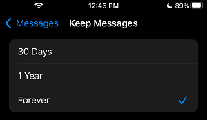 Keep Messages Period Option on iPhone