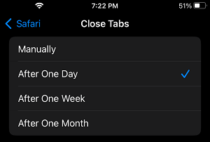 Automatically Close Safari Tabs Option on iPhone 