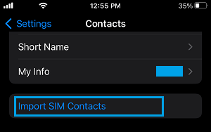 Import SIM Contacts Option on iPhone